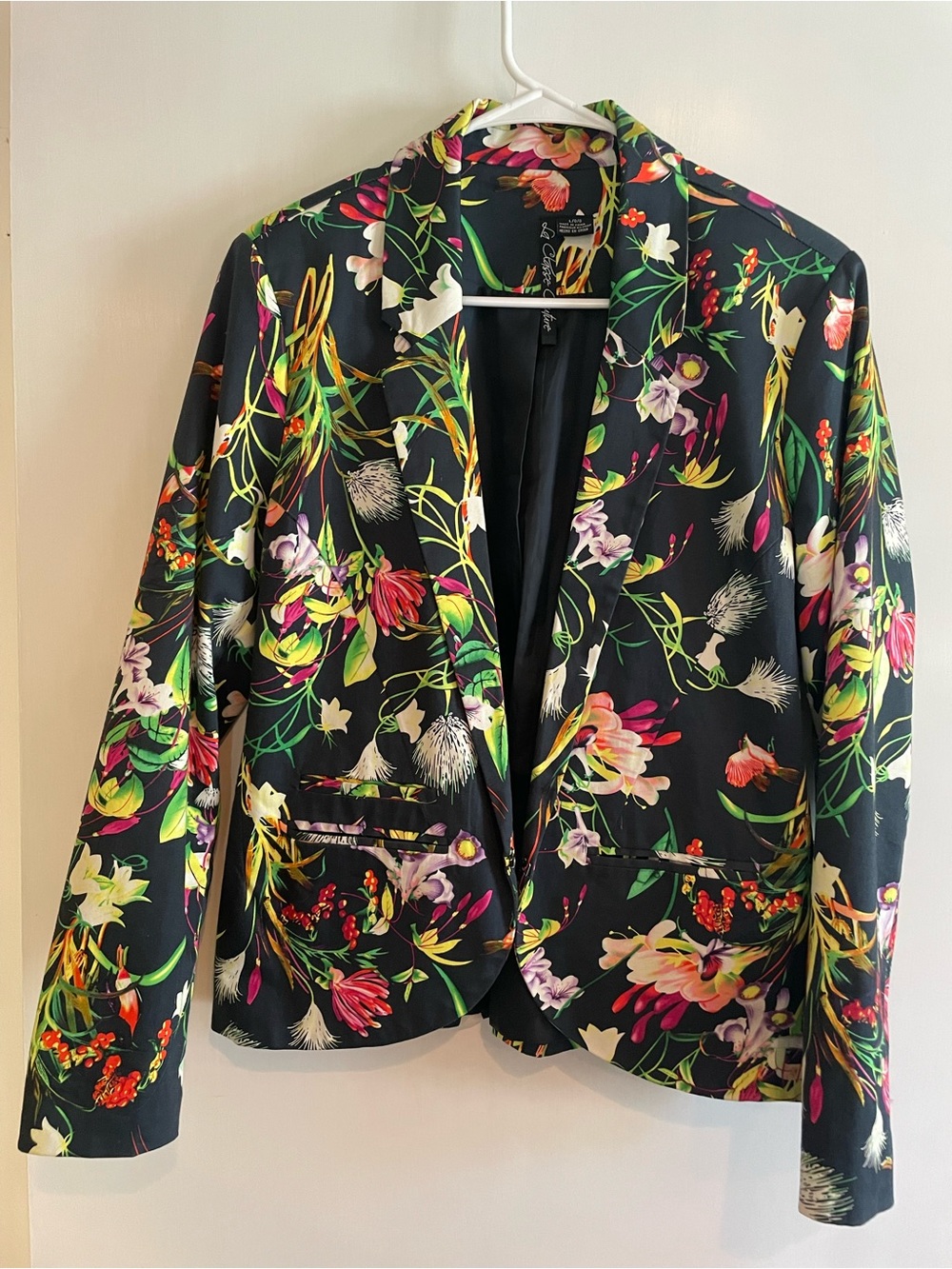 Black Floral Print Blazer Jacket - Women's